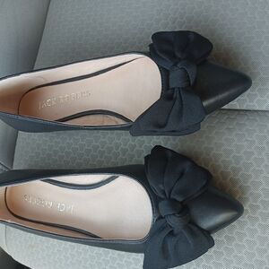 NEW Jack Rogers Black Pointed Bow Flats